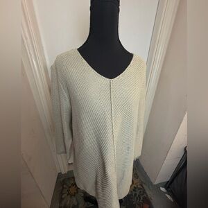 Chico's Shimmer beige tan V-Neck Textured Knit Sweater